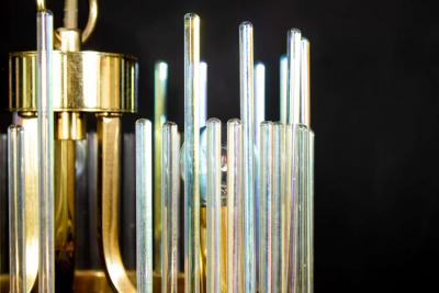 Gaetano Sciolari Rainbow Crystal Rod and Brass Chandelier or Lantern by Gaetano Sciolari 1960s