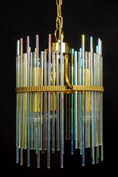 Gaetano Sciolari Rainbow Crystal Rod and Brass Chandelier or Lantern by Gaetano Sciolari 1960s