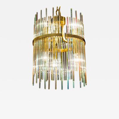 Gaetano Sciolari Rainbow Crystal Rod and Brass Chandelier or Lantern by Gaetano Sciolari 1960s