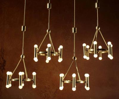 Gaetano Sciolari Set of 4 Church Chandelier Heavy Brass Germany 1960s