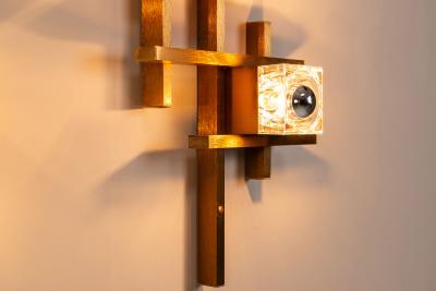 Gaetano Sciolari Set of Two Wall Appliques by Gaetano Sciolari in Brass and Glass Italy 1970s