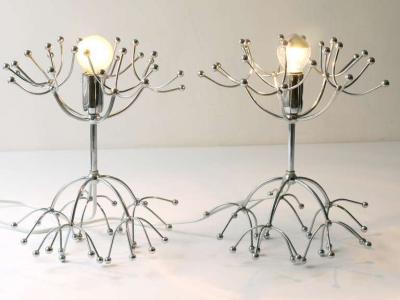 Gaetano Sciolari Two Gaetano Sciolari Chrome Sputnik Side or Table Lamps Midcentury Italy 1960s