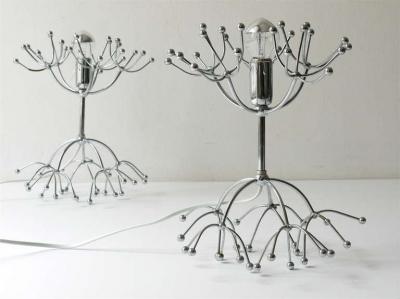 Gaetano Sciolari Two Gaetano Sciolari Chrome Sputnik Side or Table Lamps Midcentury Italy 1960s