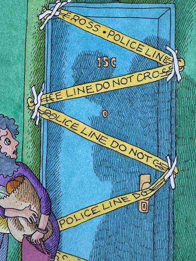 Gahan Wilson Murder Behind a Blue Door Crime Scene Noir Cartoon