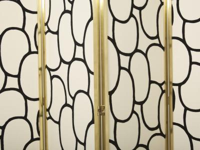 Galerie Maison et Jardin Four Panel brass and silk fabric screen 1970