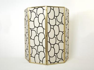 Galerie Maison et Jardin Four Panel brass and silk fabric screen 1970