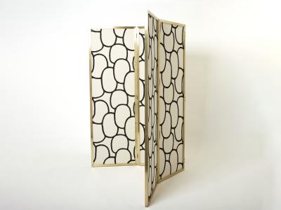 Galerie Maison et Jardin Four Panel brass and silk fabric screen 1970