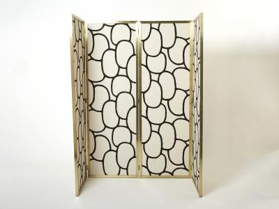 Galerie Maison et Jardin Four Panel brass and silk fabric screen 1970