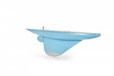 Games Industries Mid Century English Blue Painted Wooden Ships Hull Model