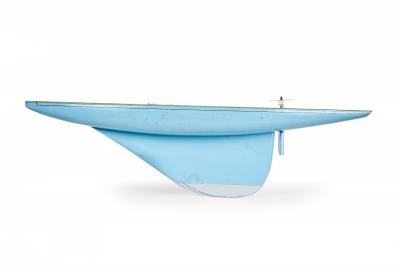 Games Industries Mid Century English Blue Painted Wooden Ships Hull Model
