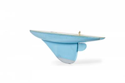 Games Industries Mid Century English Blue Painted Wooden Ships Hull Model