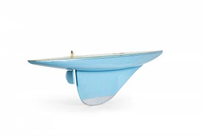 Games Industries Mid Century English Blue Painted Wooden Ships Hull Model