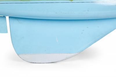 Games Industries Mid Century English Blue Painted Wooden Ships Hull Model