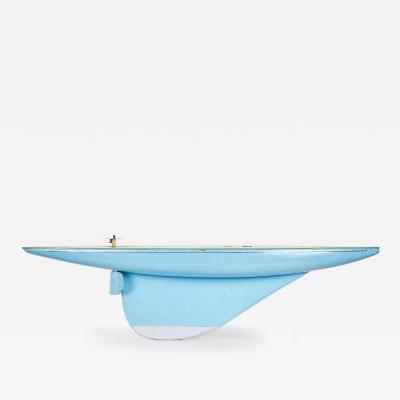 Games Industries Mid Century English Blue Painted Wooden Ships Hull Model