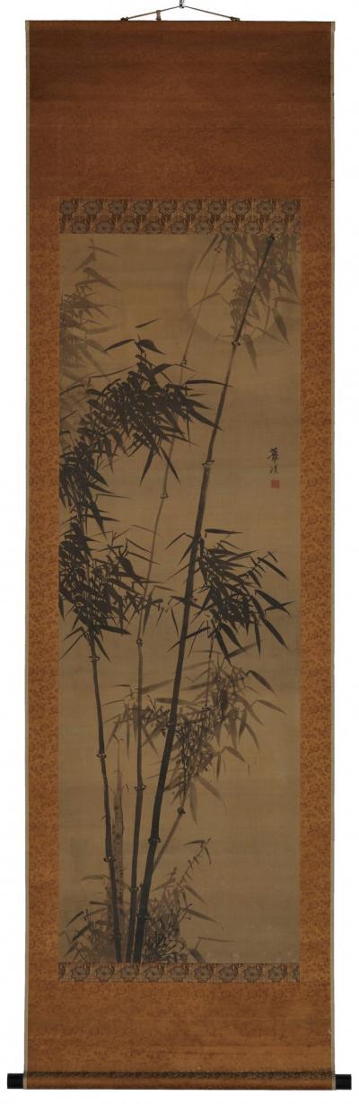 Gamo Rakan Bamboo in Moonlight Japanese scroll painting by Gamo Rakan 1784 1866 