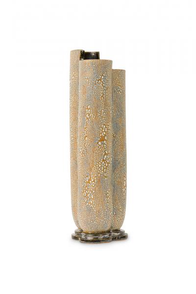 Gary DiPasquale Contemporary Tall Lobed and Black Metallic Footed Vase with Whit