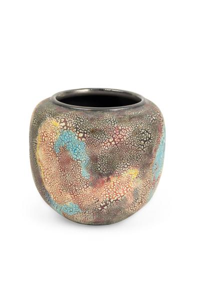 Gary DiPasquale Gary DiPasquale Contemporary Multi Colored Vase with Bark Texture and Black inte