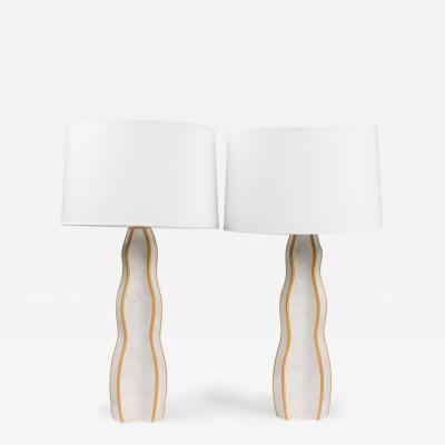 Gary DiPasquale Gary DiPasquale Contemporary Wave Form Clay and White Glazed Table Lamps