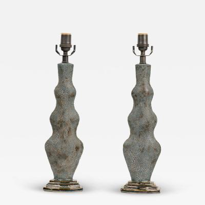 Gary DiPasquale Pair of Gary DiPasquale Contemporary Hand Built Blue Black Bark Lamps
