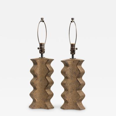 Gary DiPasquale Pair of Gary DiPasquale Hand Built Wavy Lobed 6 sided Bronze Glazed Lamps