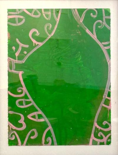 Gary Komarin Contemporary Green and Pink Vessel Painting American 21st C 