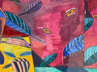 Gary Komarin Contemporary Oil on Paper Large Abstract Painting USA 1987