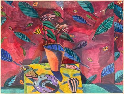 Gary Komarin Contemporary Oil on Paper Large Abstract Painting USA 1987