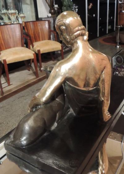 Gaston B guin French Art Deco Golden Bronze Sculpture by Gaston Beguin