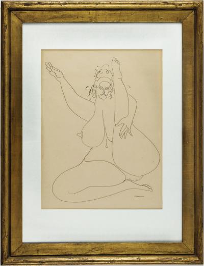 Gaston Lachaise Sitting Nude with One Leg Up and One Arm Up
