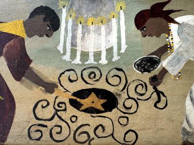 Gaston Ledain Damballa Ceremony Original Painting of Haitian Art Vodou Ceremony