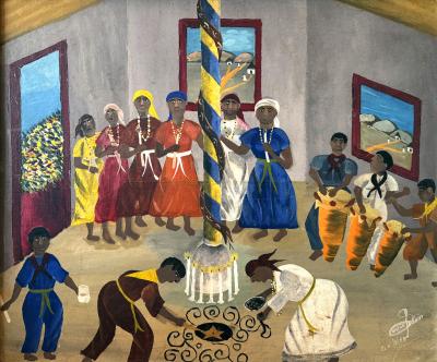 Gaston Ledain Damballa Ceremony Original Painting of Haitian Art Vodou Ceremony