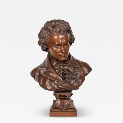 Gaston Leroux A Monumental Richly Patinated Bronze Bust of Beethoven by G Leroux