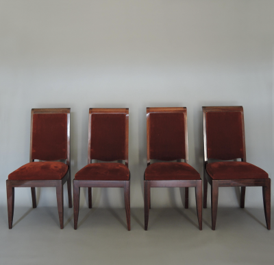 Gaston Poisson Set of 4 French Art Deco Mahogany Dining Chairs by Gaston Poisson