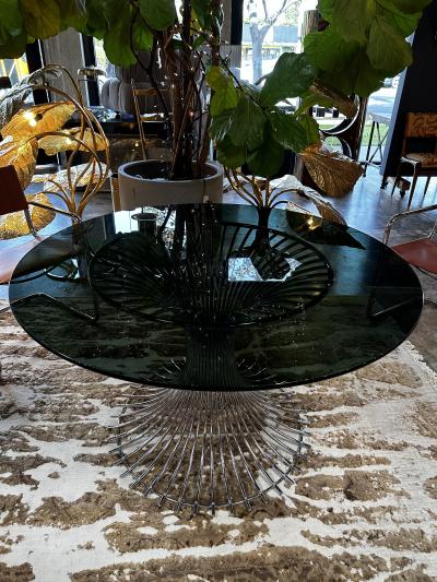 Gastone Rinaldi Gastone Rinaldi Table in Chromed Metal and Smoked Glass 1970s