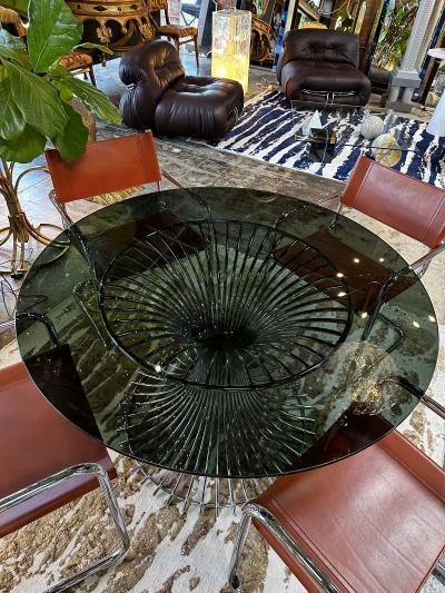 Gastone Rinaldi Gastone Rinaldi Table in Chromed Metal and Smoked Glass 1970s