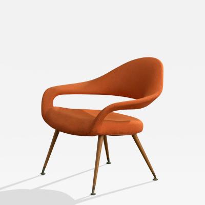 Gastone Rinaldi Lounge Chair with Fabric Metal Wood and Brass Italy