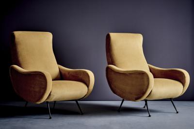 Gastone Rinaldi Rare Pair of Lounge Chairs in the manner of Gastone Rinaldi