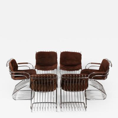 Gastone Rinaldi Set of 6 Solid Steel Gastone Rinaldi Italian Modernist Dining Chairs for Rima