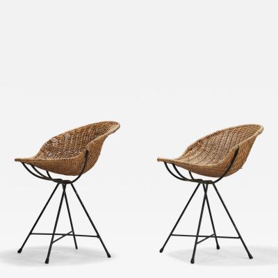 Gastone Rinaldi Stools with Rattan and Lacquered Metal for RIMA Italy 1950s