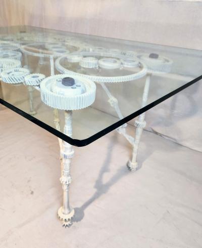 Gears and RR Spikes Welded Steel Dining Table 1970s Extraordinary