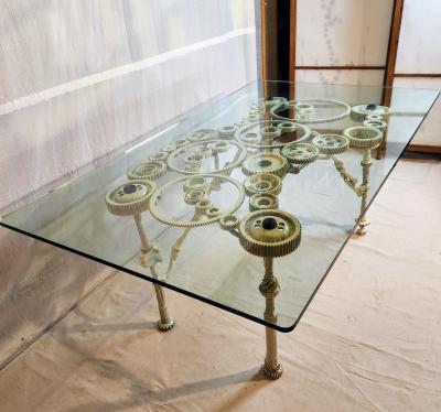 Gears and RR Spikes Welded Steel Dining Table 1970s Extraordinary