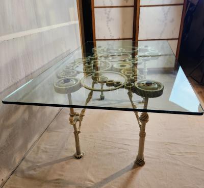Gears and RR Spikes Welded Steel Dining Table 1970s Extraordinary