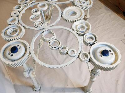 Gears and RR Spikes Welded Steel Dining Table 1970s Extraordinary