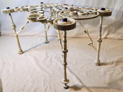Gears and RR Spikes Welded Steel Dining Table 1970s Extraordinary