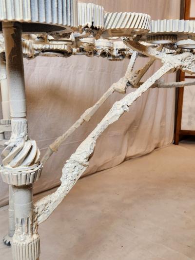 Gears and RR Spikes Welded Steel Dining Table 1970s Extraordinary