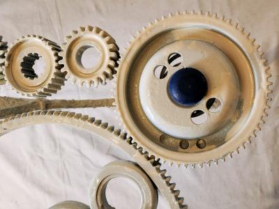 Gears and RR Spikes Welded Steel Dining Table 1970s Extraordinary