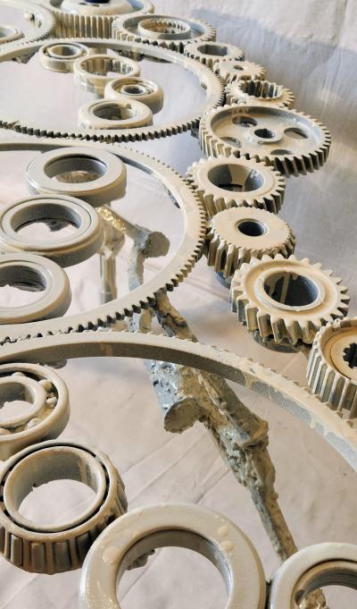 Gears and RR Spikes Welded Steel Dining Table 1970s Extraordinary