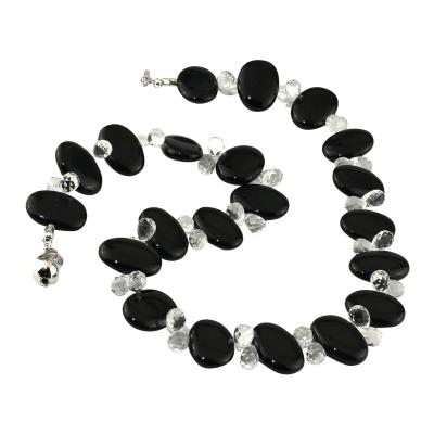 Gemjunky Stunningly Elegant 23 Inch Black Onyx And Quartz Crystal Necklace
