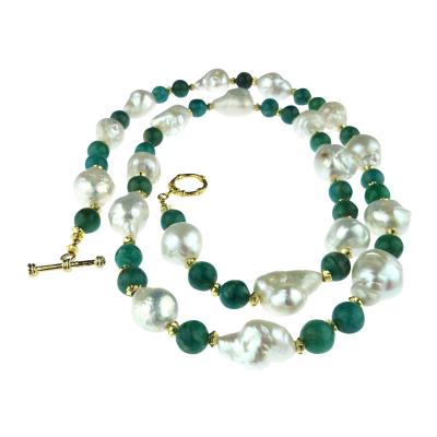 Gemjunky Summer Resort Freshwater Pearl and Amazonite Necklace