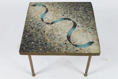 Genaro Alvarez MOSAIC TILE AND BRASS SIDE TABLE BY GENARO ALVAREZ
